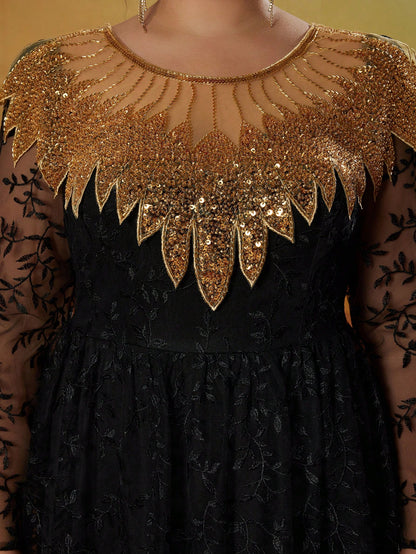 Plus Size New Arrival Round Neck Evening Gown Dress, Embroidery Flower Long Dress, Party Dress, Wedding Guest Dress, Formal Dress