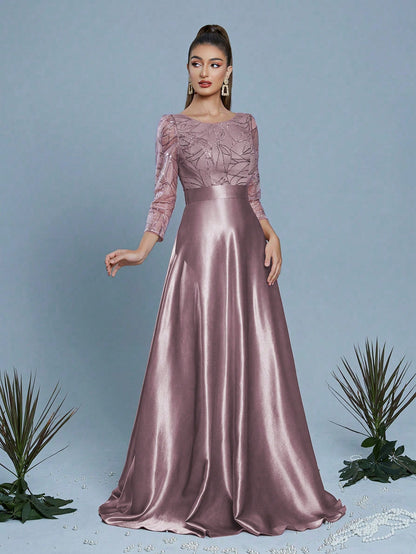 New Elegant Embroidered Sequin 3/4 Sleeve Bridesmaid Dress