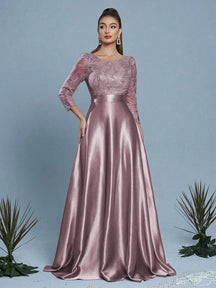 New Elegant Embroidered Sequin 3/4 Sleeve Bridesmaid Dress