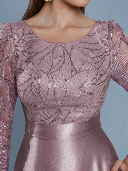 New Elegant Embroidered Sequin 3/4 Sleeve Bridesmaid Dress