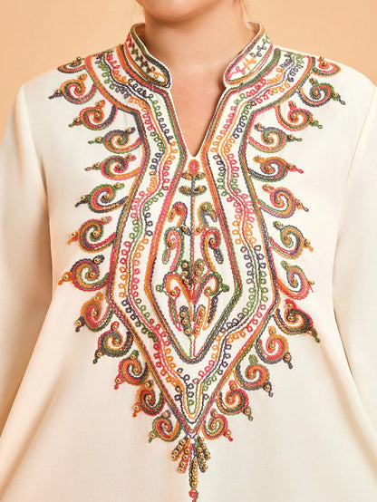 Plus Size New Arrival V-Neck Mature Large Women's Arabic Burqa Embroidery Long Sleeve Modest Abaya