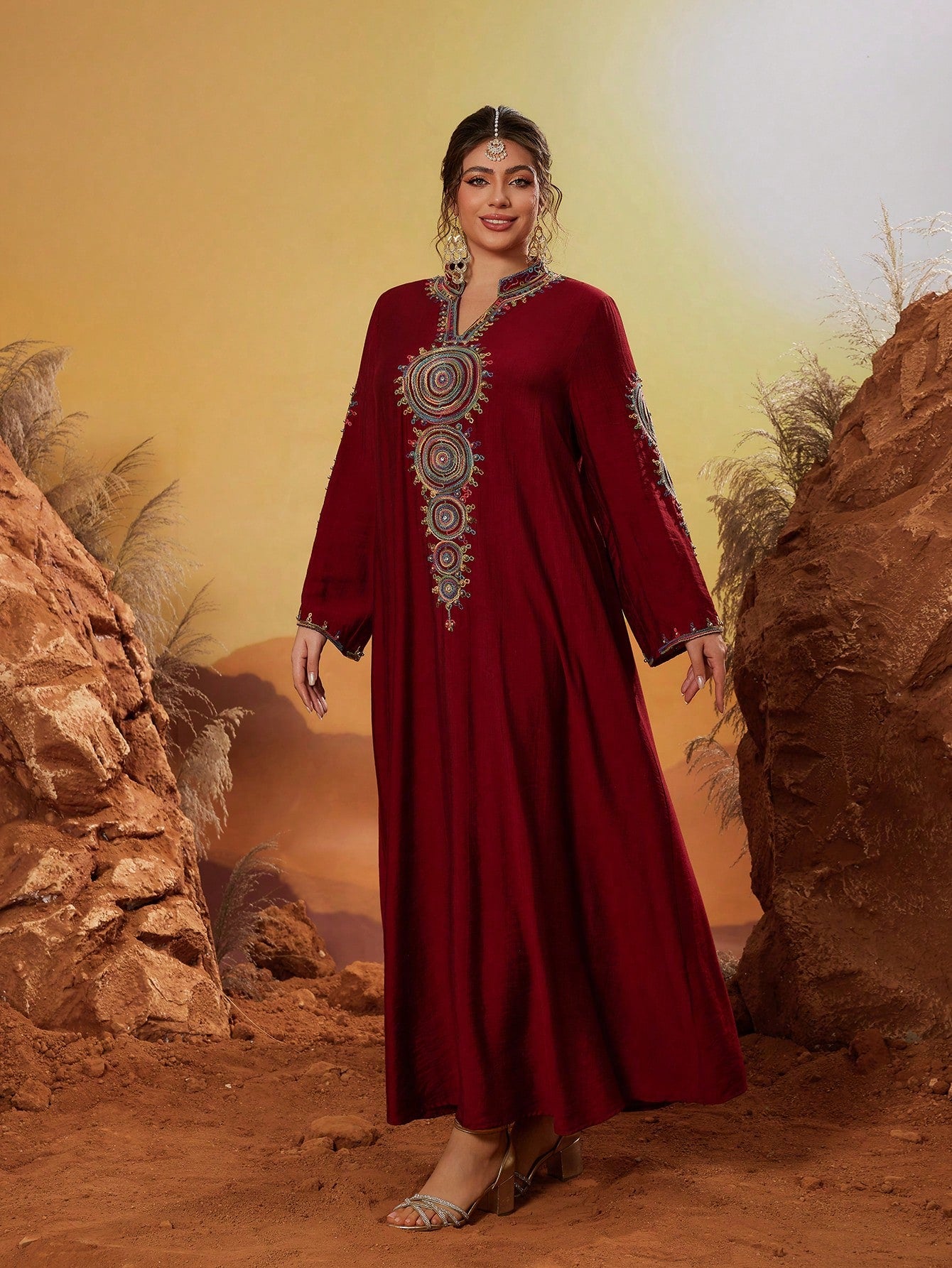 Plus Size New Arrival Stand-Up Collar Elegant Faux Pearls Beaded Large Women's Arabic Burqa Long Sleeve Modest Abaya