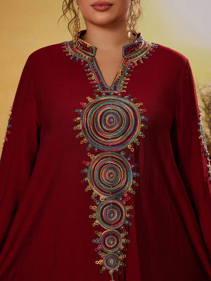 Plus Size New Arrival Stand-Up Collar Elegant Faux Pearls Beaded Large Women's Arabic Burqa Long Sleeve Modest Abaya