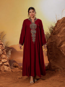 Plus Size New Arrival Stand-Up Collar Elegant Faux Pearls Beaded Large Women's Arabic Burqa Long Sleeve Modest Abaya