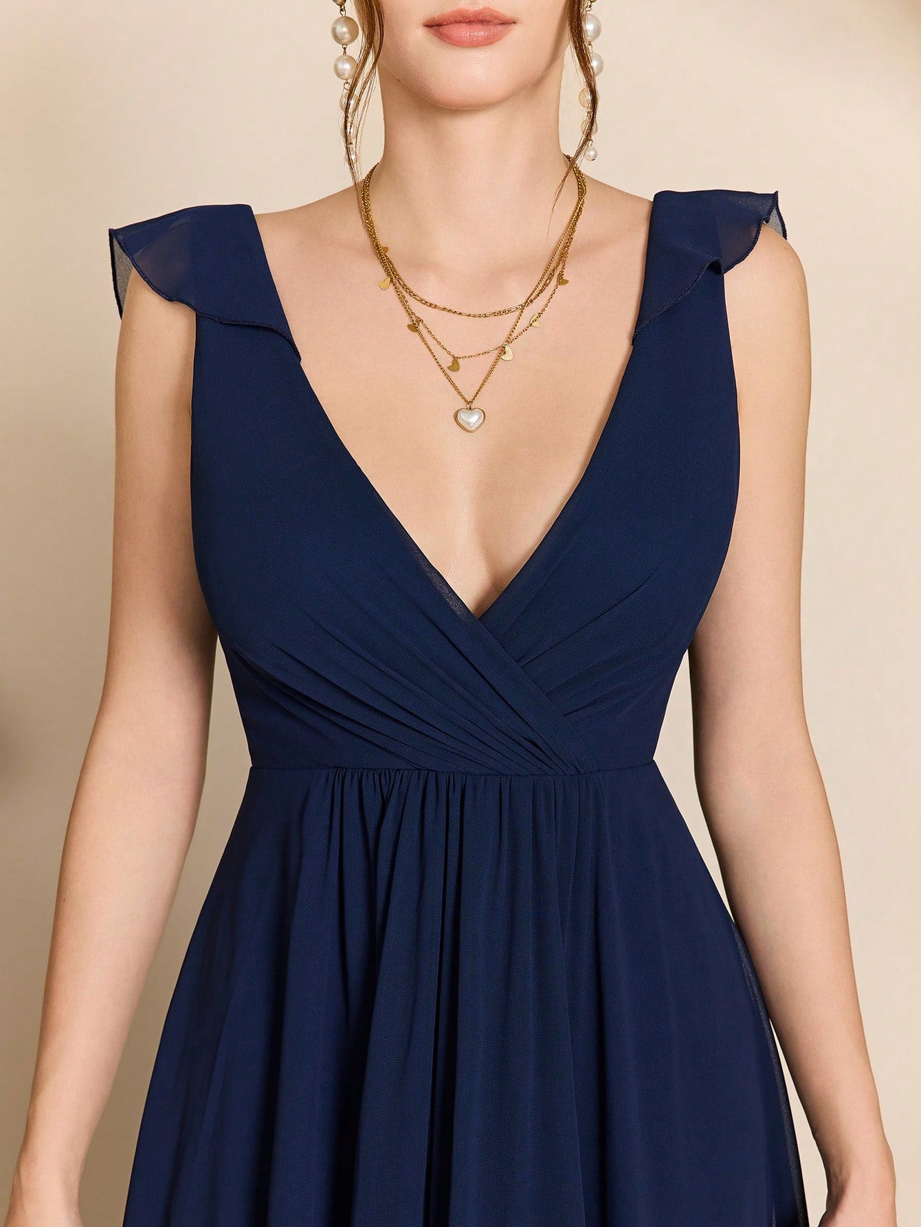 Asymmetric Ruffle Chiffon Elegant Bridesmaid Dress Wedding