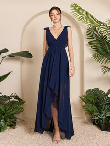 Asymmetric Ruffle Chiffon Elegant Bridesmaid Dress Wedding