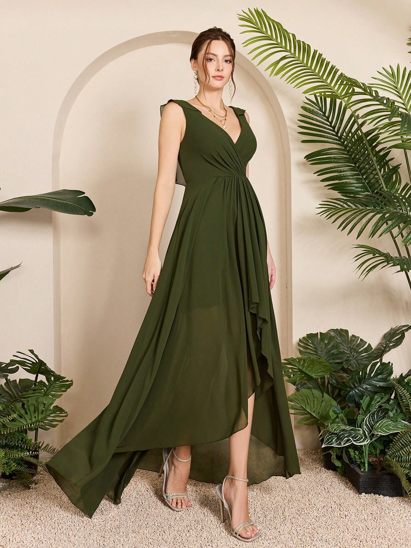 Asymmetrical Ruched Chiffon Elegant Bridesmaid Dress Wedding