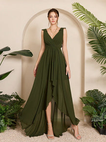 Asymmetrical Ruched Chiffon Elegant Bridesmaid Dress Wedding