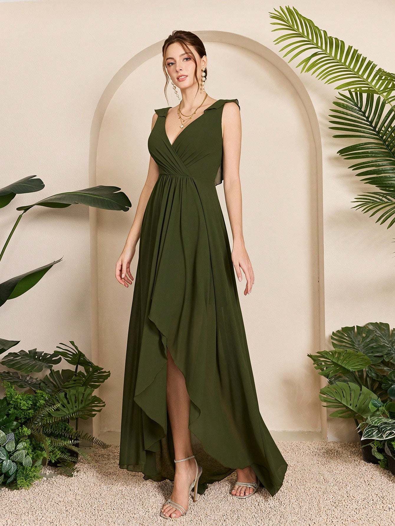 Asymmetrical Ruched Chiffon Elegant Bridesmaid Dress Wedding