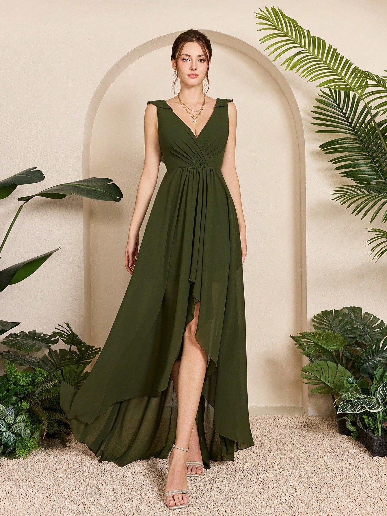Asymmetrical Ruched Chiffon Elegant Bridesmaid Dress Wedding