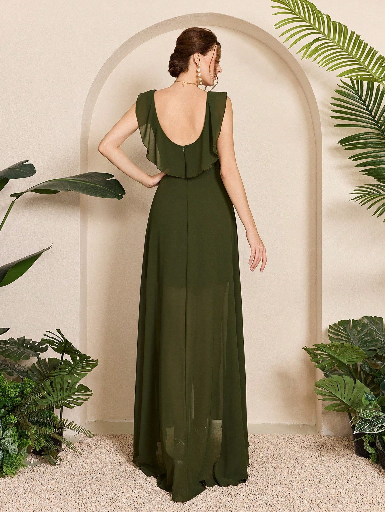 Asymmetric Ruffle Chiffon Elegant Bridesmaid Dress Wedding