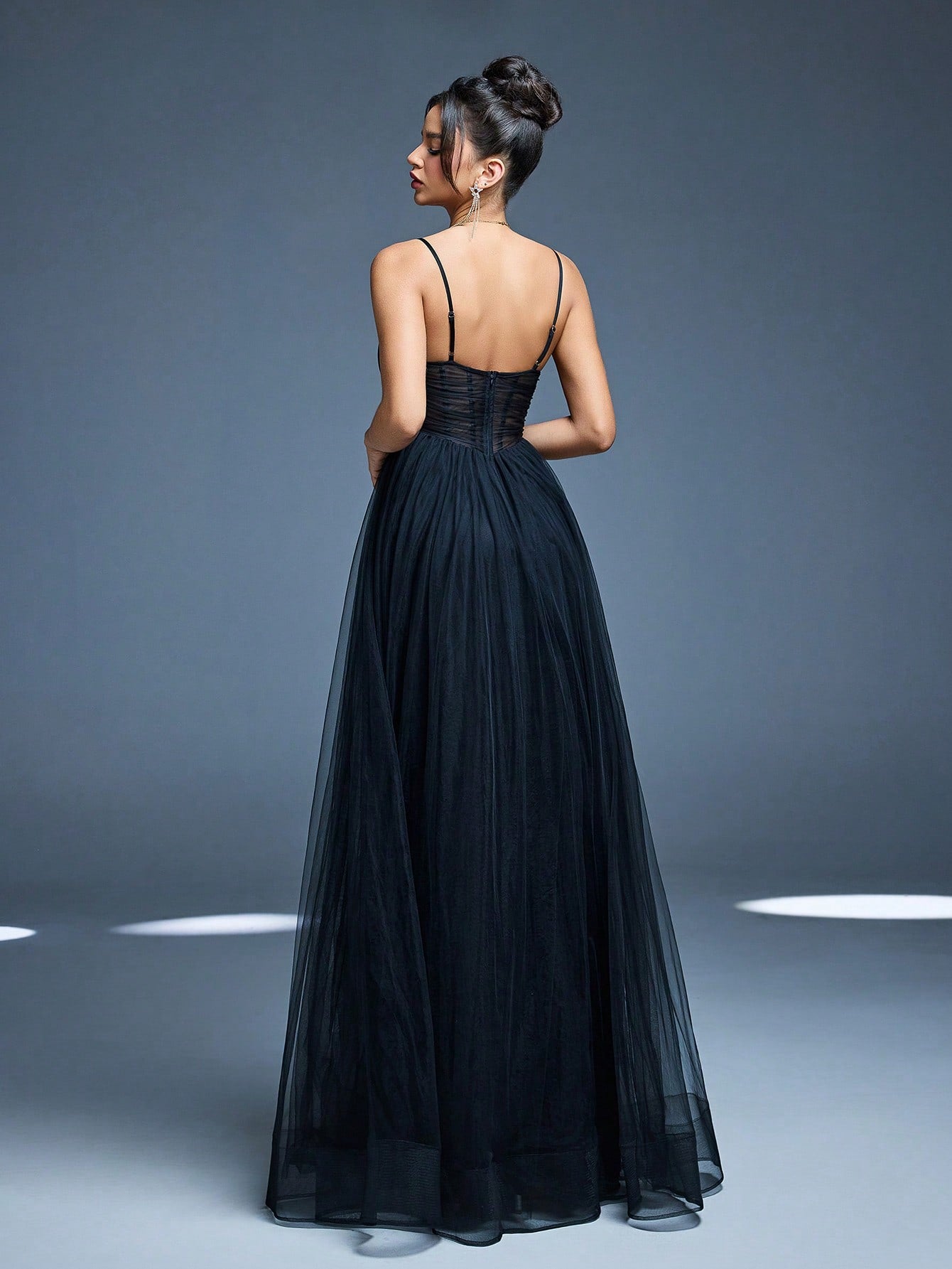 New Romantic Open Shoulder Bridesmaid Dress, Pleated Ruffle Chiffon Dress, Black Wedding Spring