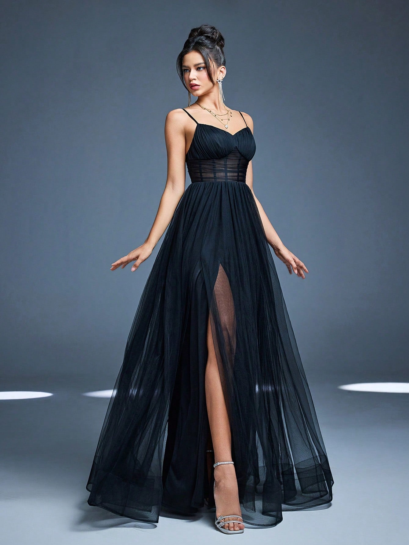 New Romantic Open Shoulder Bridesmaid Dress, Pleated Ruffle Chiffon Dress, Black Wedding Spring