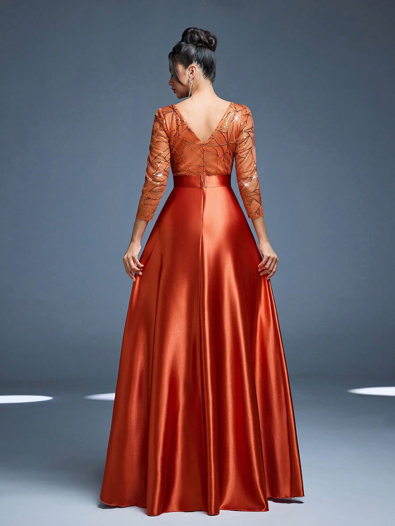 New Elegant Embroidered Sequin 3/4 Sleeve Bridesmaid Dress