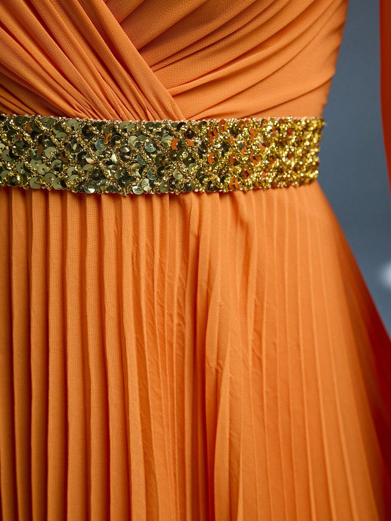 New Arrival, Magical, Crossover Neckline, Shiny, Bridesmaid Dress, Sun Pleats, Hollow Lantern Sleeves, Chiffon, A-Line Skirt