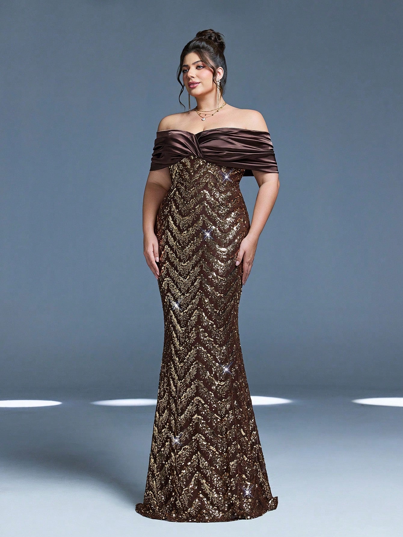 New Sequined Strapless Elegant Plus Size Evening Gown, Ruffle Hem, Bodycon, Fishtail Skirt, Suitable For Formal Parties And Galas