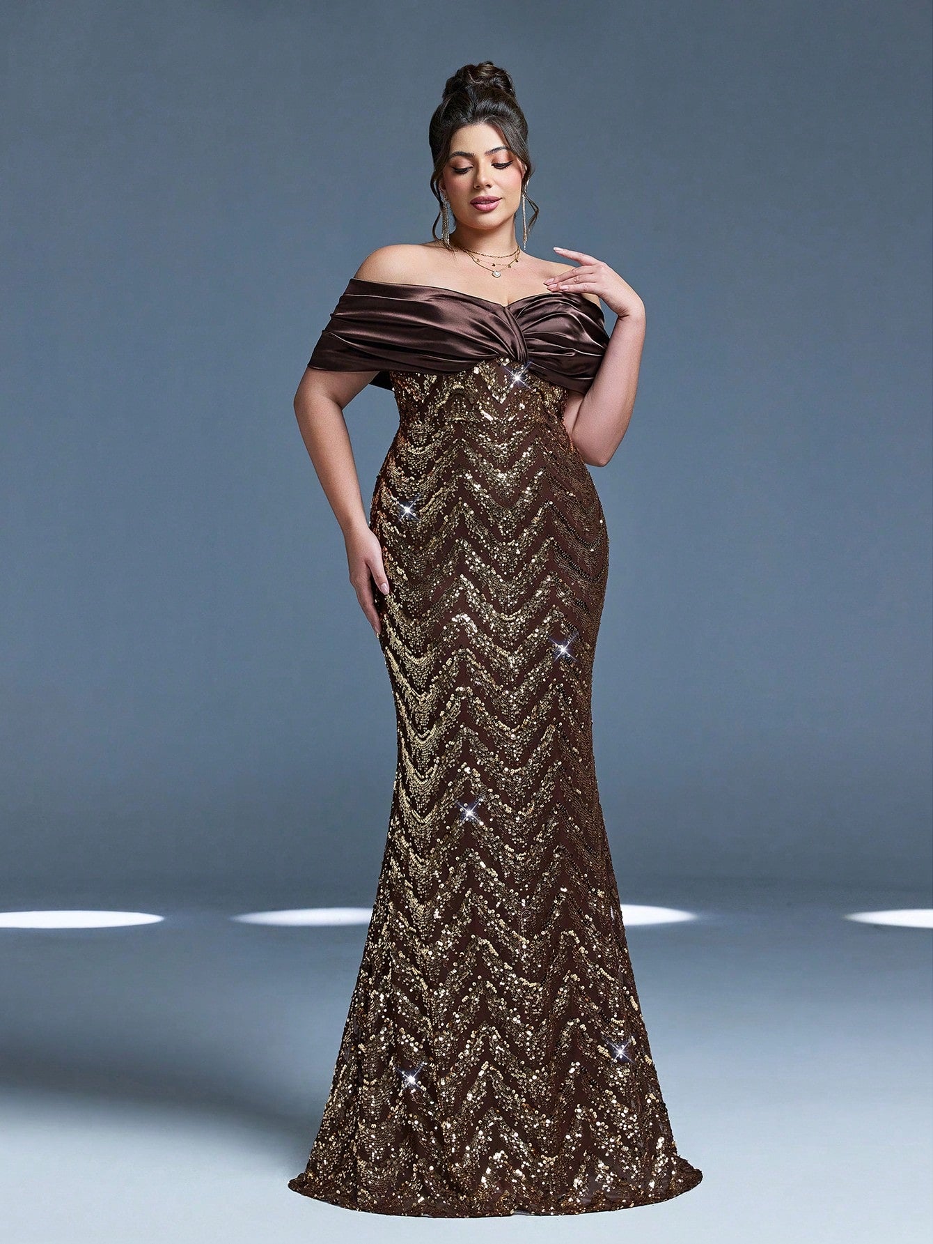 New Sequined Strapless Elegant Plus Size Evening Gown, Ruffle Hem, Bodycon, Fishtail Skirt, Suitable For Formal Parties And Galas