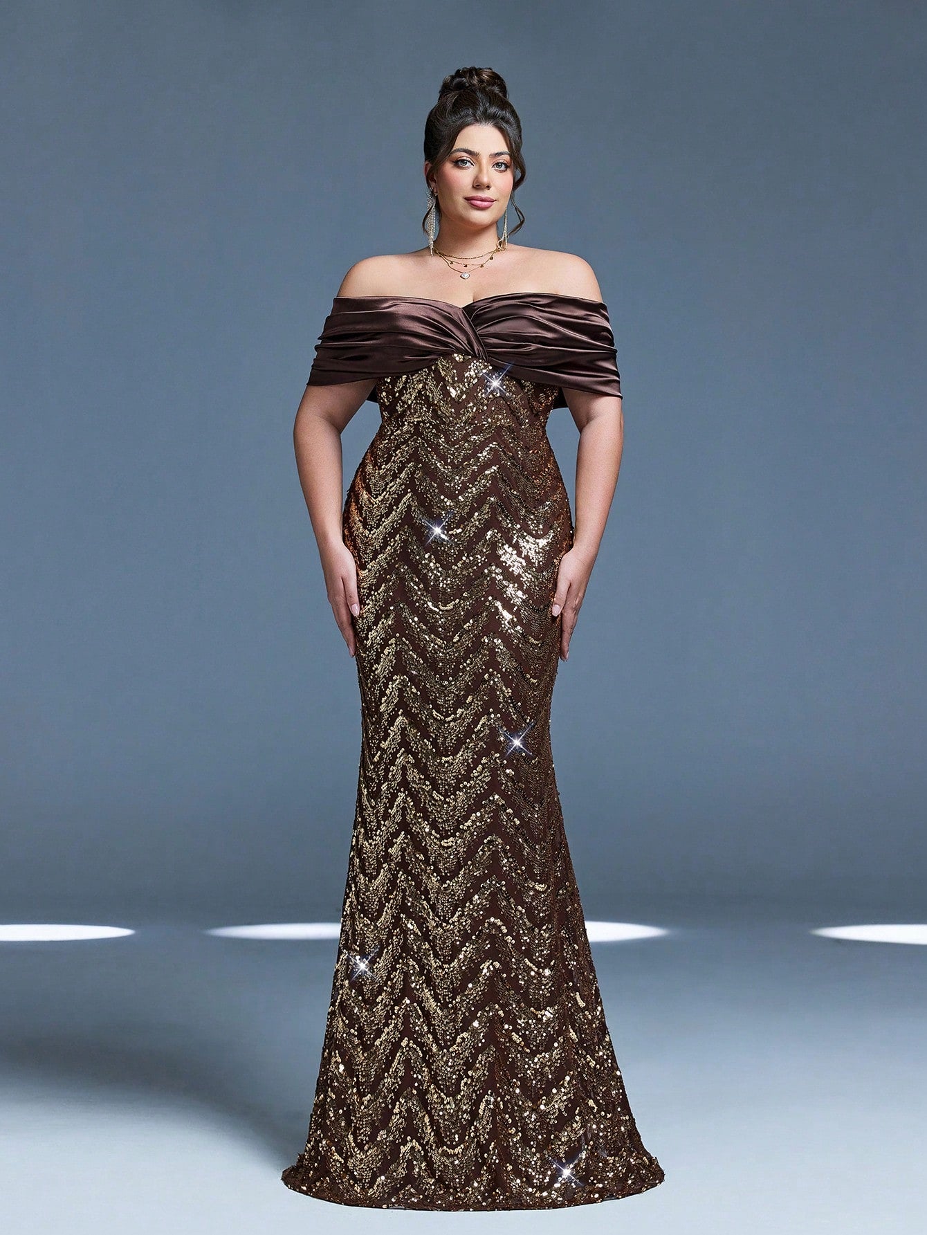 New Sequined Strapless Elegant Plus Size Evening Gown, Ruffle Hem, Bodycon, Fishtail Skirt, Suitable For Formal Parties And Galas