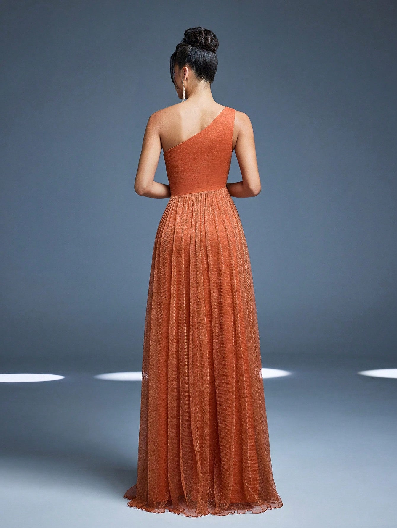 New Off Shoulder Solid Bridesmaid Dress, Sheer Mesh Ruffle High Slit Maxi Dress Wedding