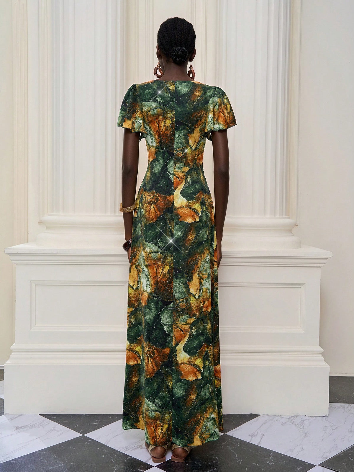 New Arrival,V Neck,Halter Neck,Feminine,African Dress,Flounce Sleeve,Heavy Hot Drilling,Long Dress