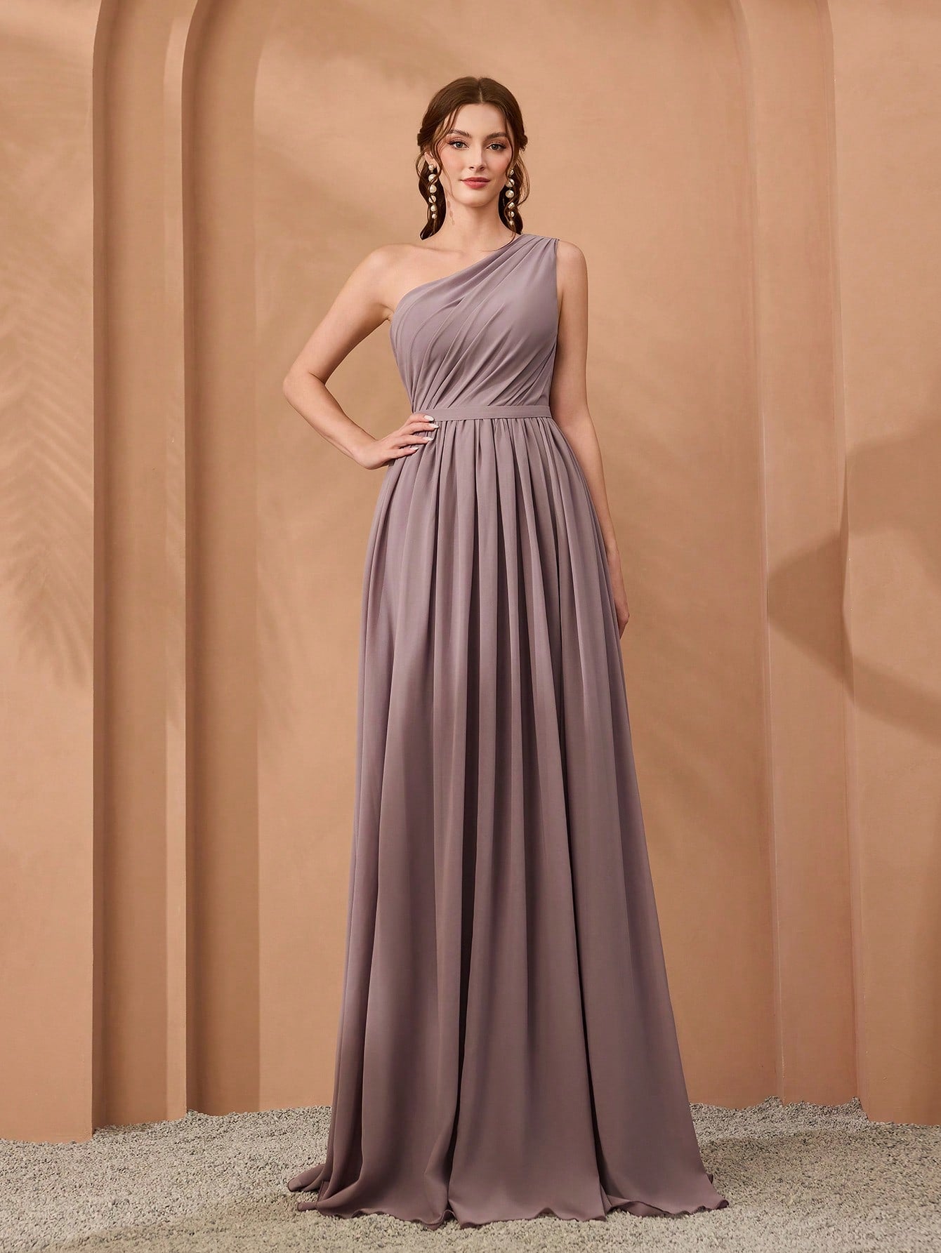 New Off-Shoulder Deep Blue Bridesmaid Dress Pleated Chiffon Maxi Dress