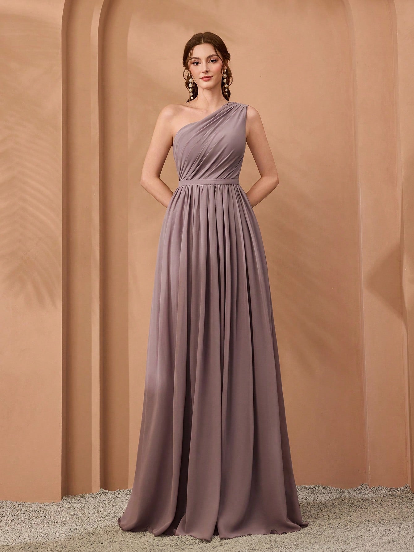 New Off-Shoulder Deep Blue Bridesmaid Dress Pleated Chiffon Maxi Dress