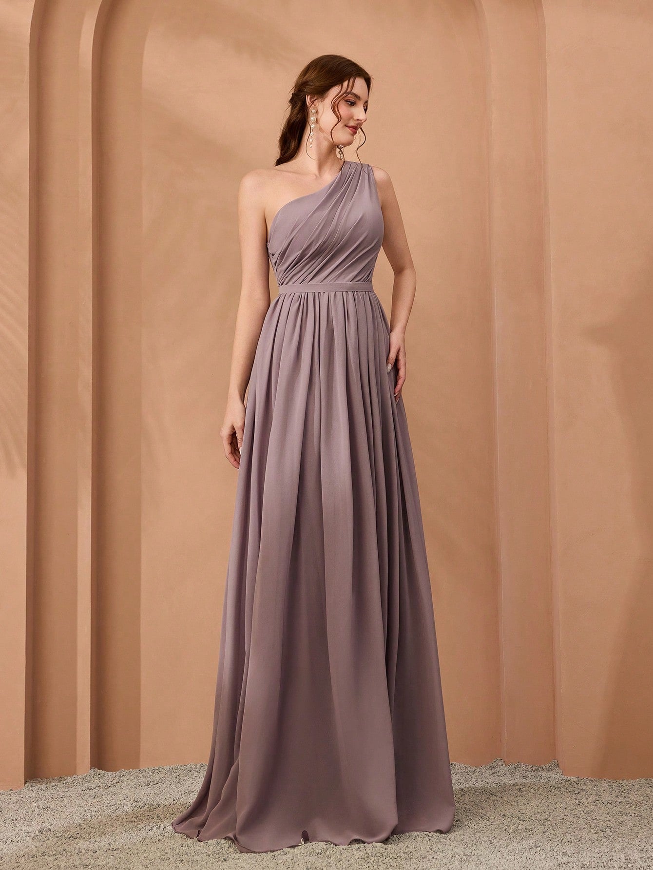 New Off-Shoulder Deep Blue Bridesmaid Dress Pleated Chiffon Maxi Dress