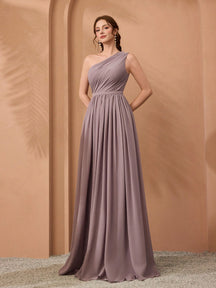 New Off-Shoulder Deep Blue Bridesmaid Dress Pleated Chiffon Maxi Dress