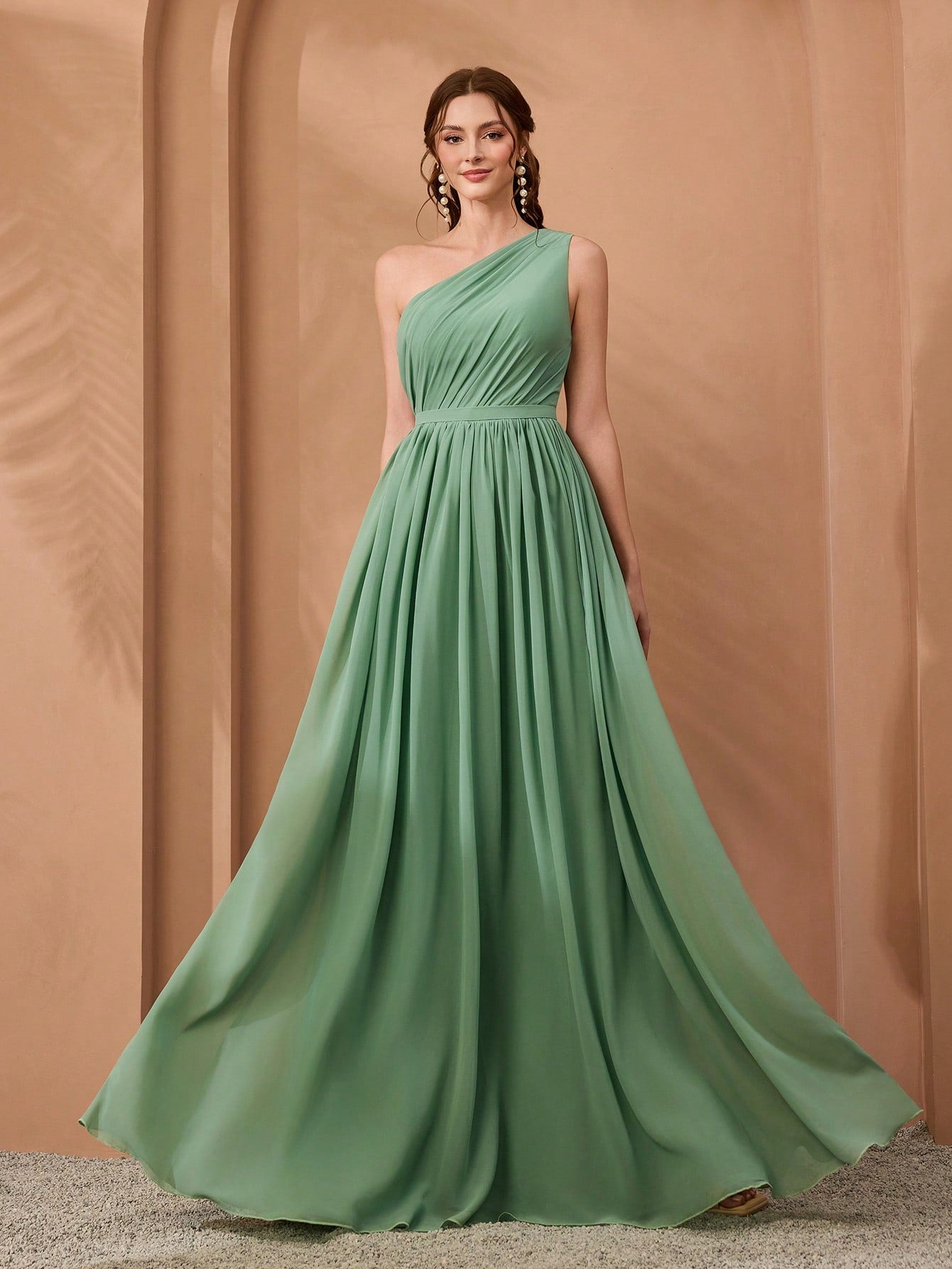 New Off-Shoulder Deep Blue Bridesmaid Dress Pleated Chiffon Maxi Dress