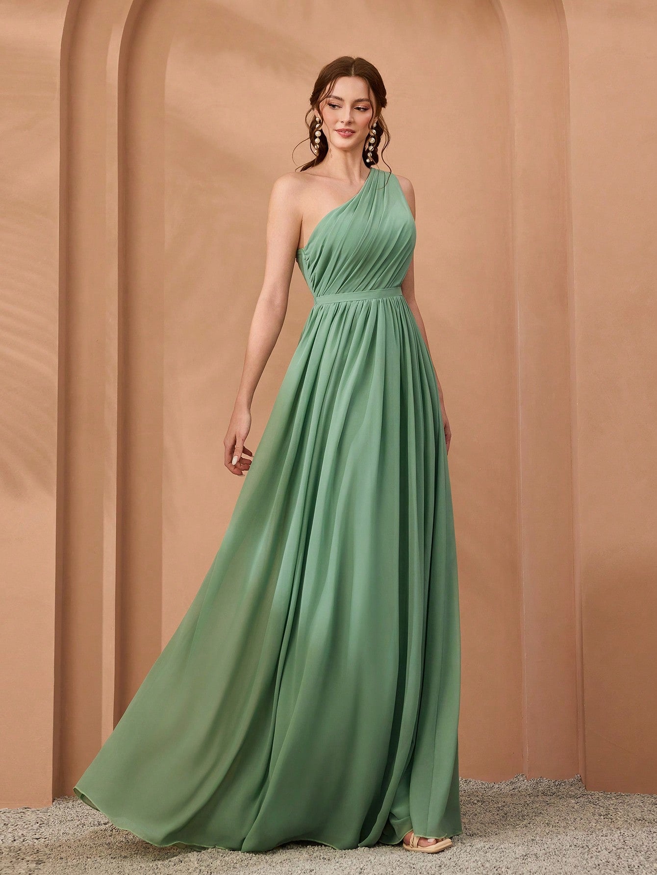 New Off-Shoulder Deep Blue Bridesmaid Dress Pleated Chiffon Maxi Dress