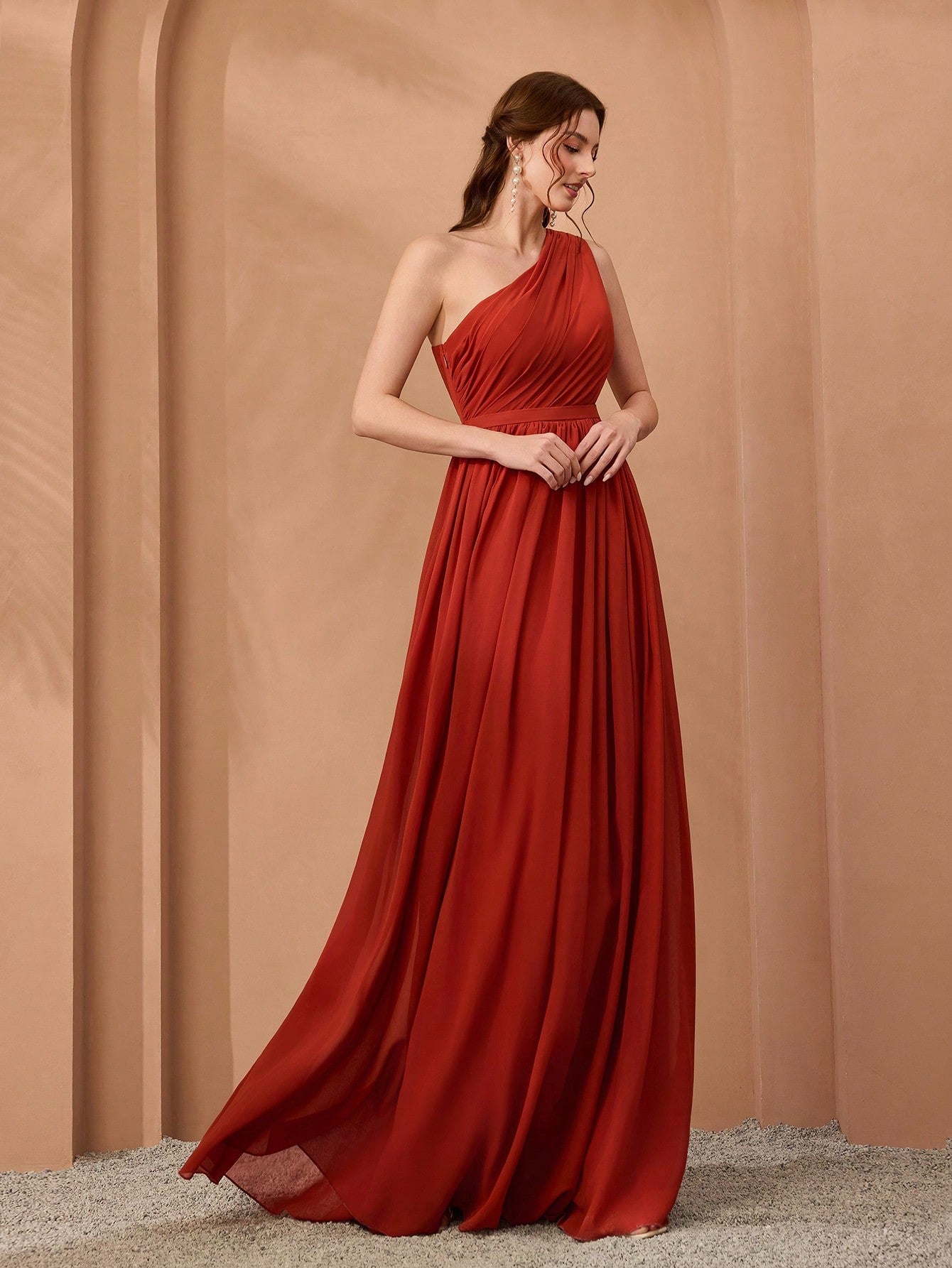 New Off-Shoulder Deep Blue Bridesmaid Dress Pleated Chiffon Maxi Dress