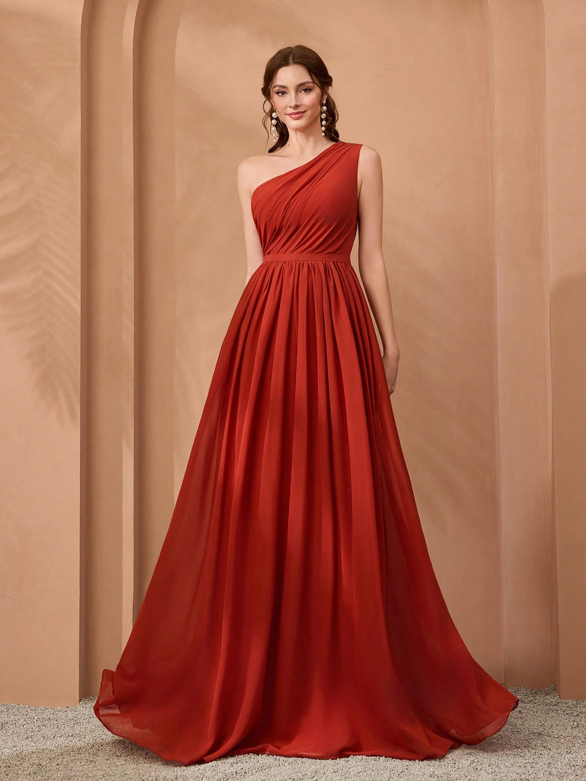 New Off-Shoulder Deep Blue Bridesmaid Dress Pleated Chiffon Maxi Dress