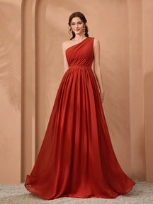 New Off-Shoulder Deep Blue Bridesmaid Dress Pleated Chiffon Maxi Dress