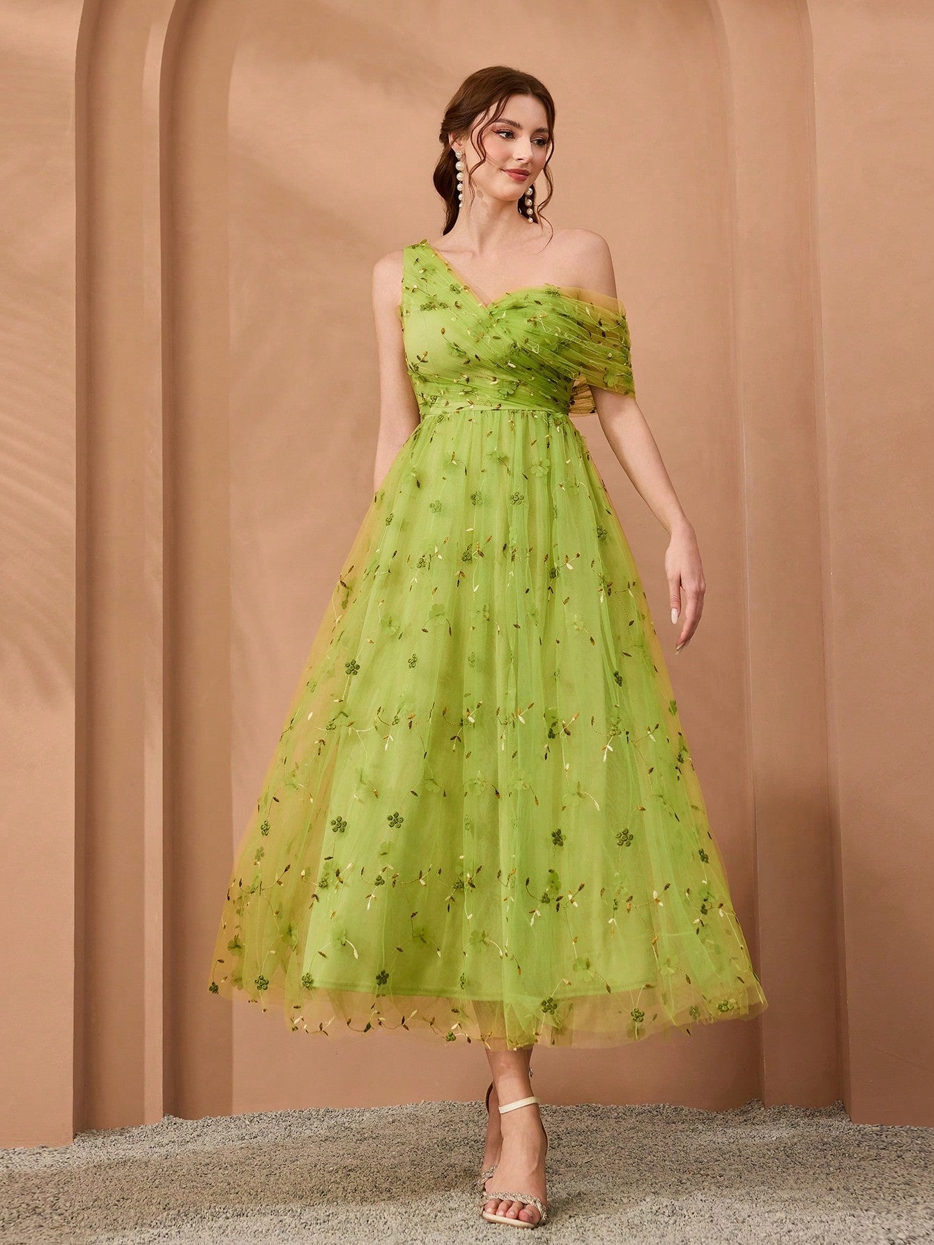 New Arrival, One-Shoulder, Romantic, 3D Floral Embroidery, Asymmetric, Elegant, Bridesmaid Dress, Pleated, Lavender, Dress Wedding