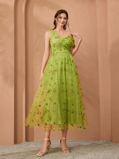 New Arrival, One-Shoulder, Romantic, 3D Floral Embroidery, Asymmetric, Elegant, Bridesmaid Dress, Pleated, Lavender, Dress Wedding