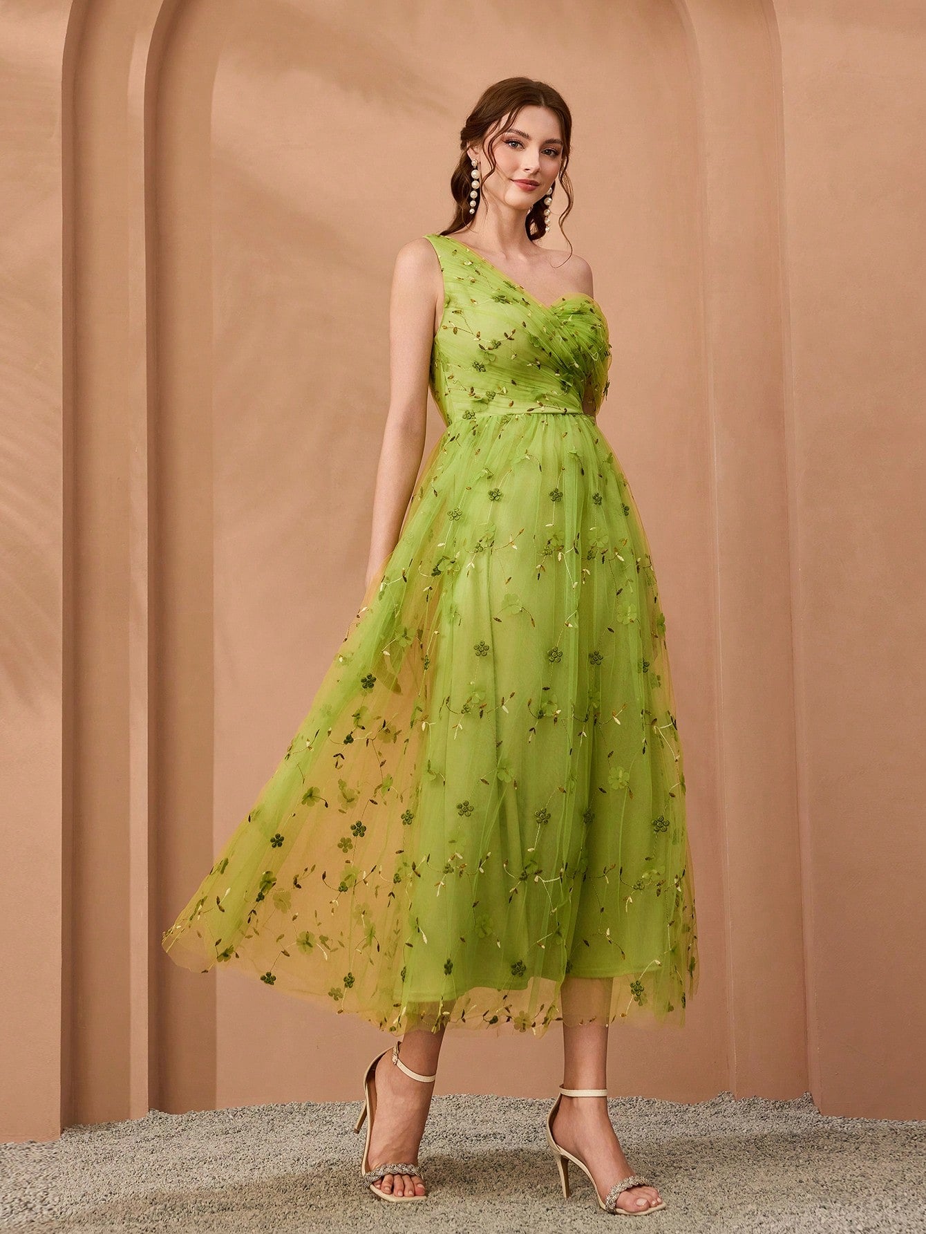 New Arrival, One-Shoulder, Romantic, 3D Floral Embroidery, Asymmetric, Elegant, Bridesmaid Dress, Pleated, Lavender, Dress Wedding