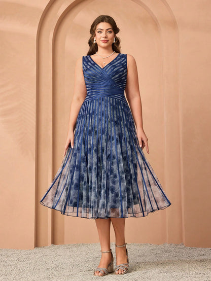 V-Neck Printed Ruffle Hem High-End Evening Gown