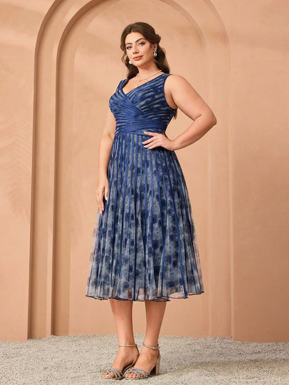 V-Neck Printed Ruffle Hem High-End Evening Gown