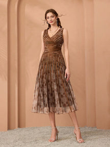 V-Neck Printed Mesh Ruffle Hem Luxurious Evening Gown Wedding Spring Party