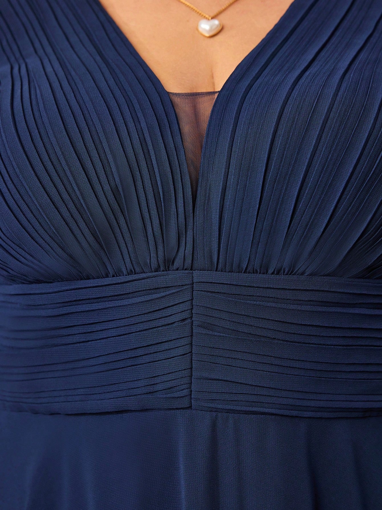 Plus Size Chiffon V-Neck Puff Sleeve Pleated Waist A-Line Midi Dress For Women Summer Wedding, Prom, Party, Vacation & Festival