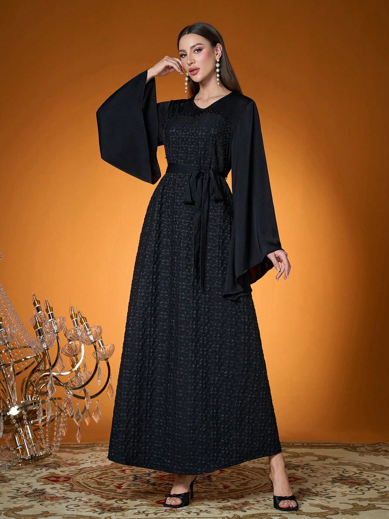 New Arrival,Lady, Plain Color, Woven, Diamond Beads, Pleated, Arabian Burqa