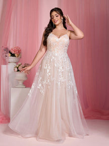 Plus Size Strapless Romantic Embroidered Lace Patchwork Mesh Waist Maxi Dress Wedding Party White