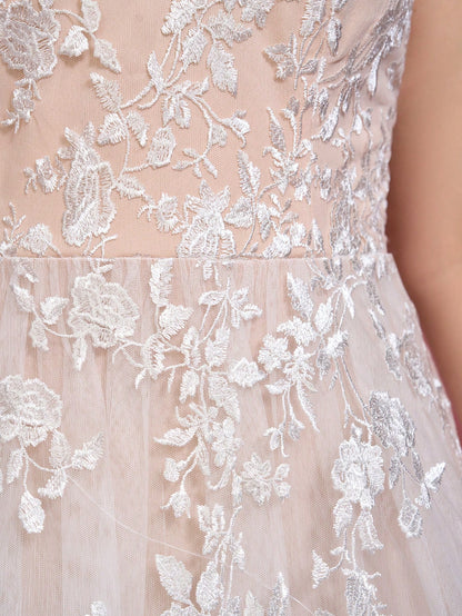 Plus Size Strapless Romantic Embroidered Lace Patchwork Mesh Waist Maxi Dress Wedding Party White