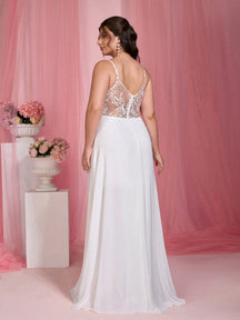 V-Neck Lace Backless Dress Wedding White Spring Party