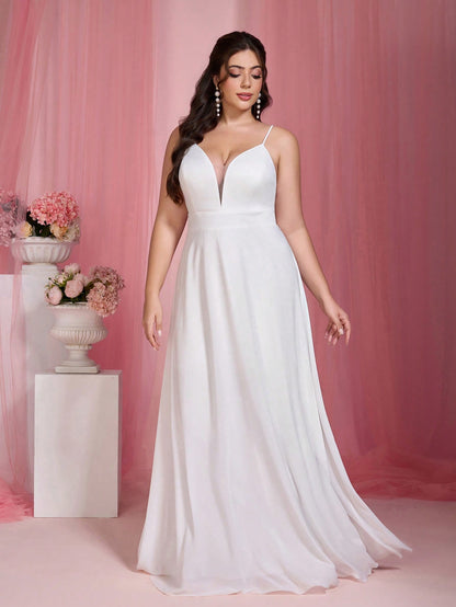 V-Neck Lace Backless Dress Wedding White Spring Party