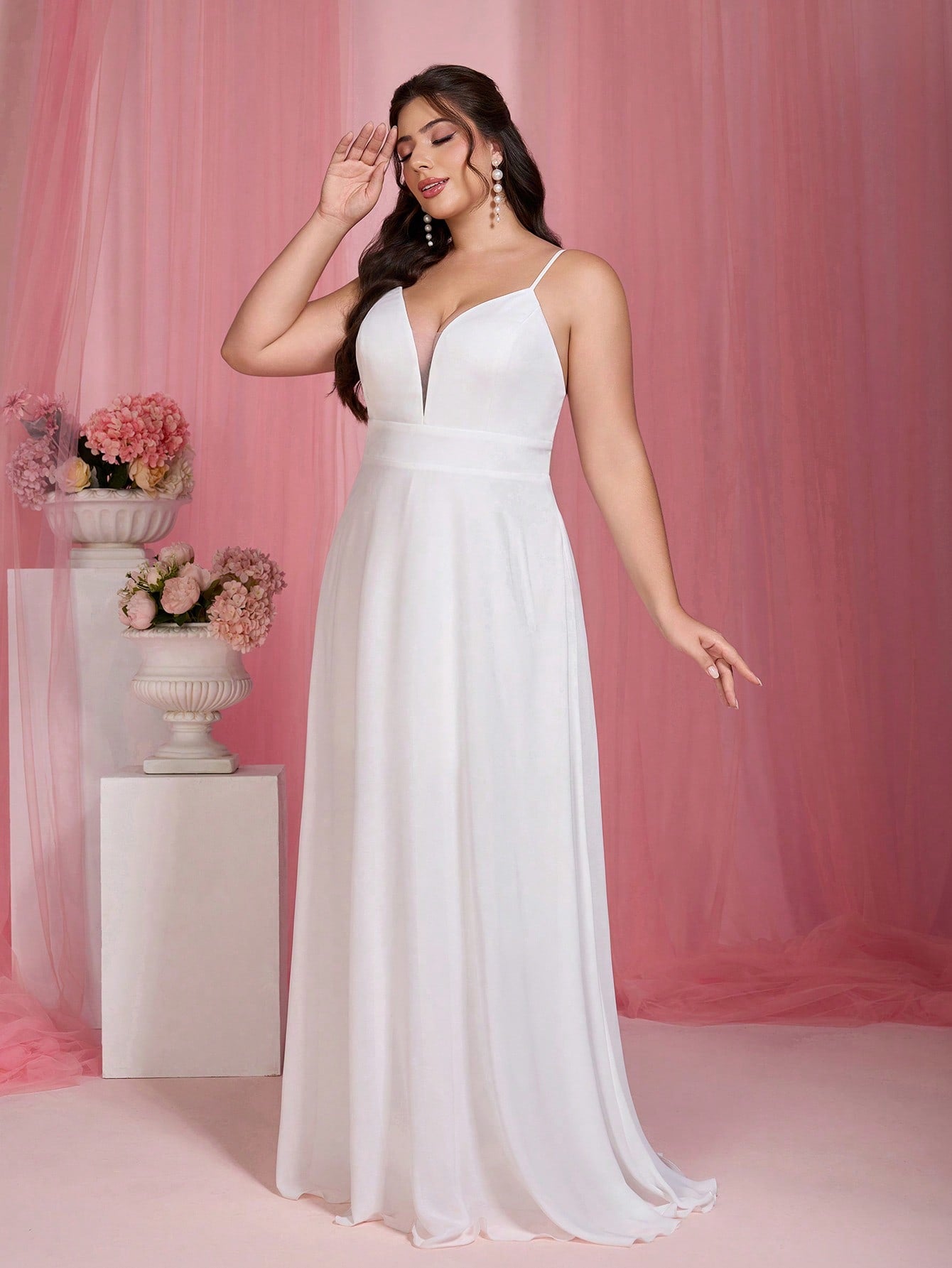 V-Neck Lace Backless Dress Wedding White Spring Party