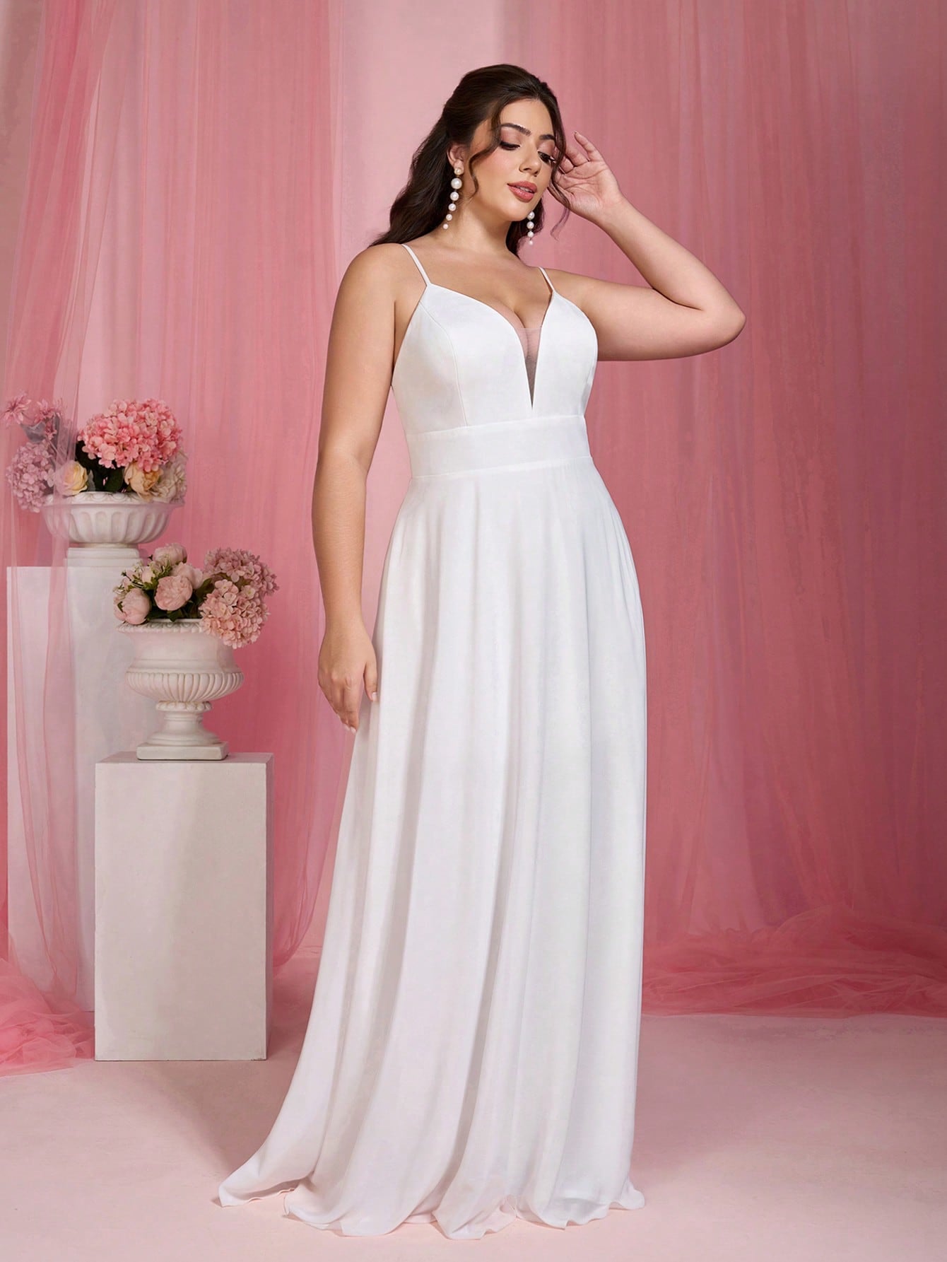 V-Neck Lace Backless Dress Wedding White Spring Party