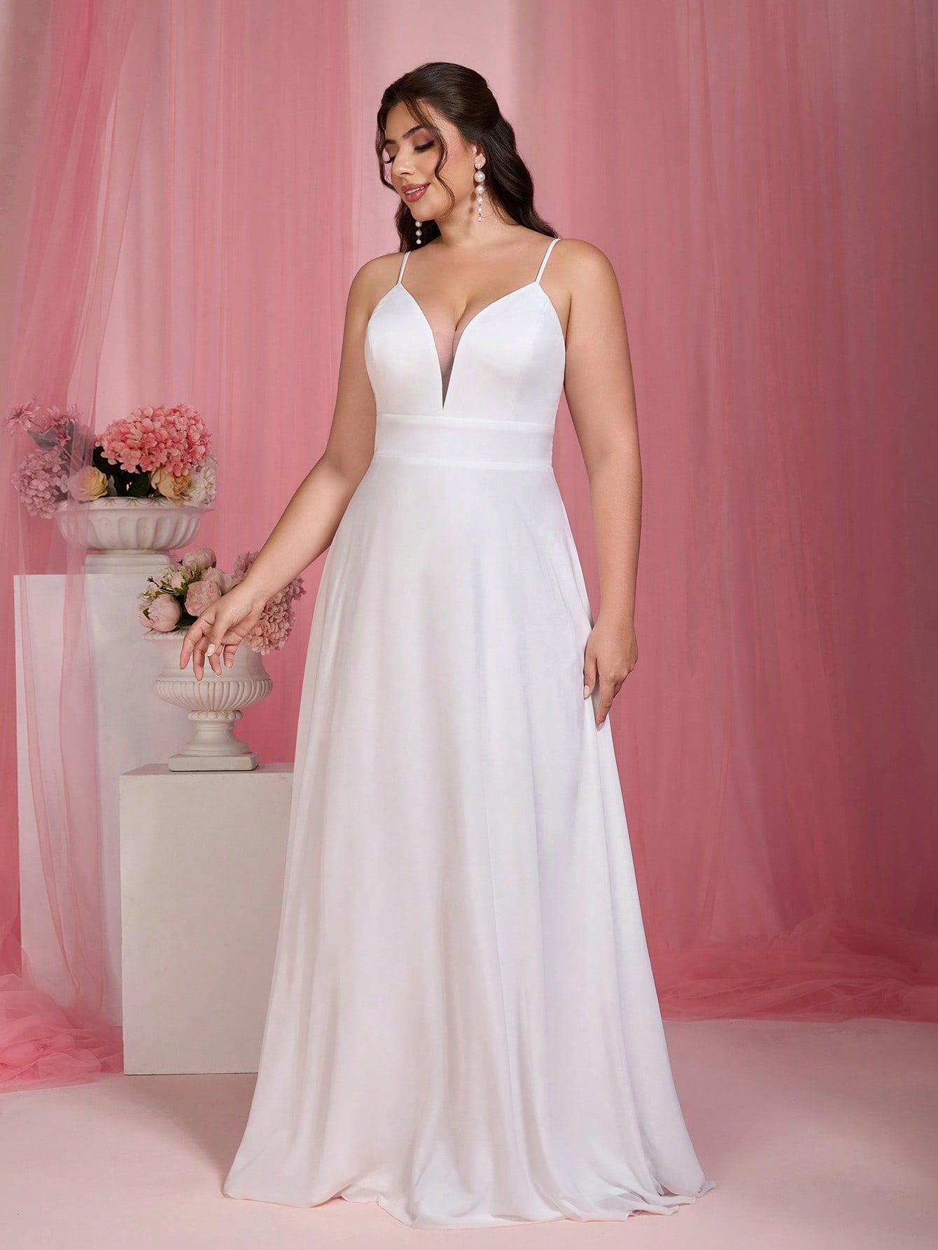 V-Neck Lace Backless Dress Wedding White Spring Party