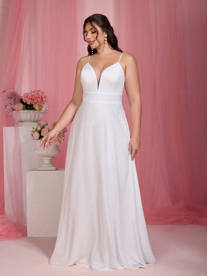 V-Neck Lace Backless Dress Wedding White Spring Party