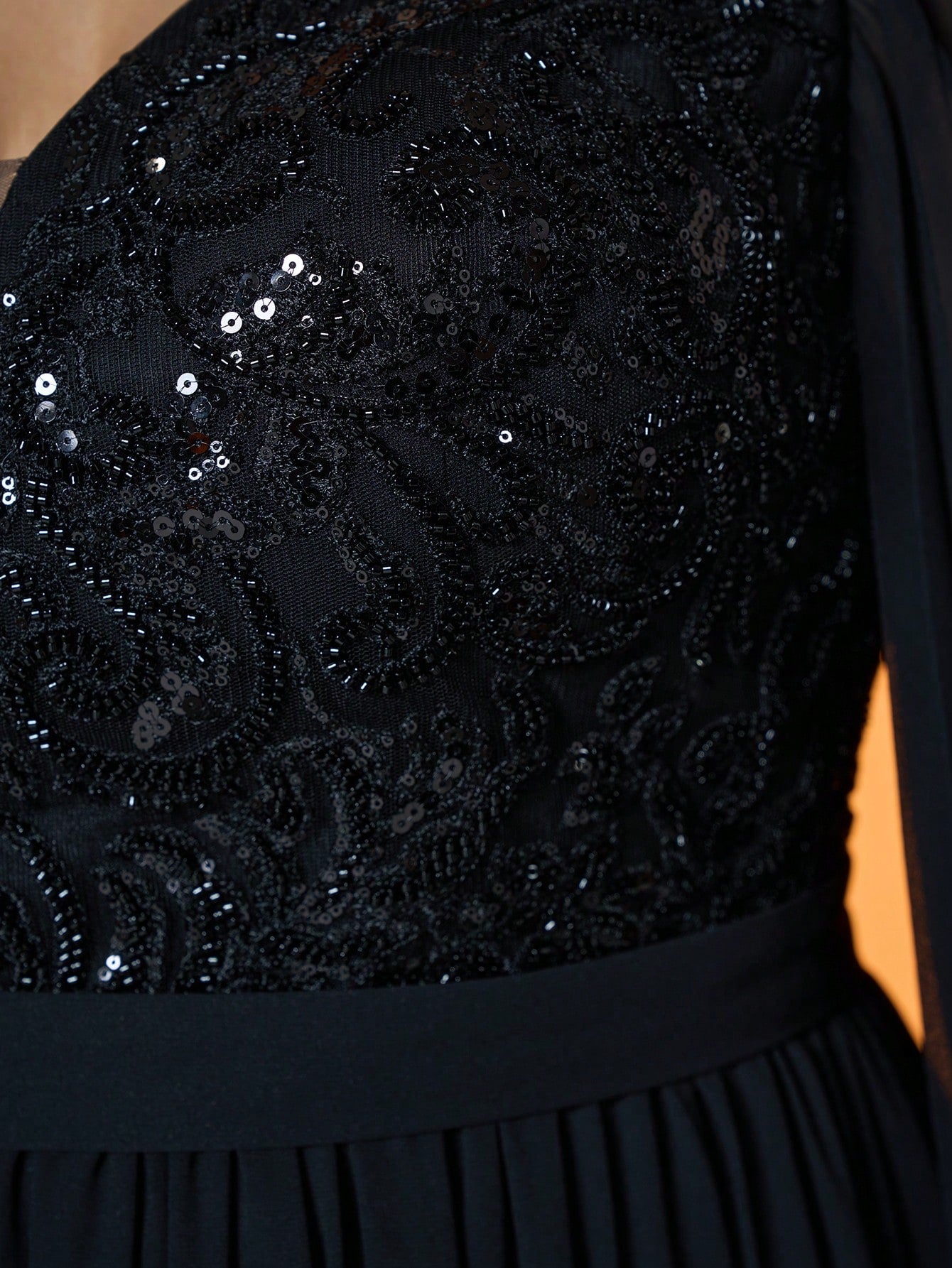 V Neck,Sequin Embroidery,High-End,Plus Size Ball Dress,Flounce Sleeve,Chiffon,Long Dress,Parties And Weddings,Black,Elegant Dresses For Women